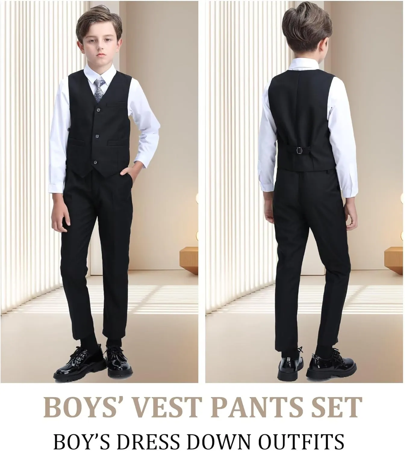 Boys' Suit Kids Formal Tuxedo Suits for Boys Wedding Outfits Dress Vest Pants Suspenders Set Adjustable Waist