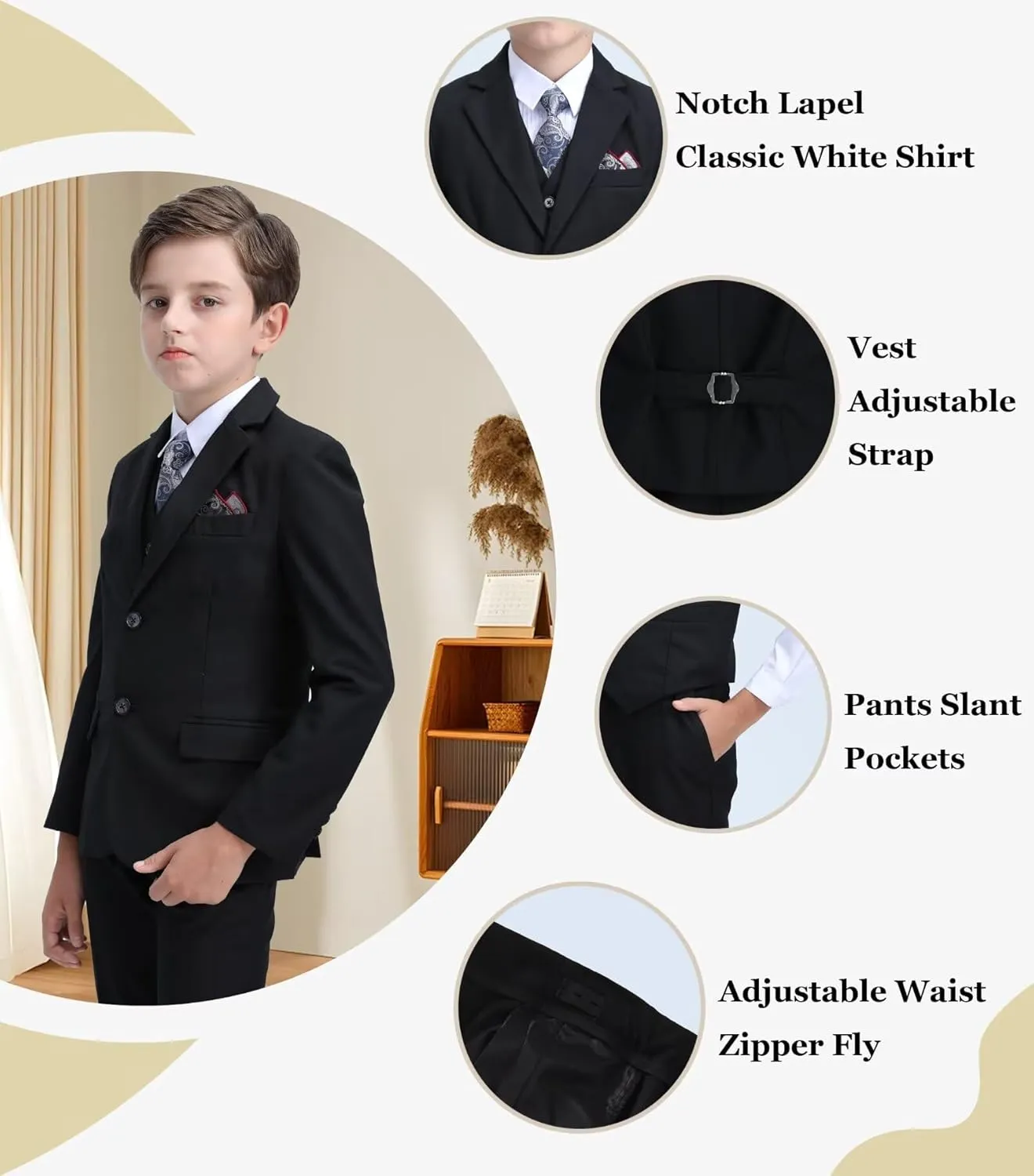 Boys' Suit Kids Formal Tuxedo Suits for Boys Wedding Outfits Dress Vest Pants Suspenders Set Adjustable Waist