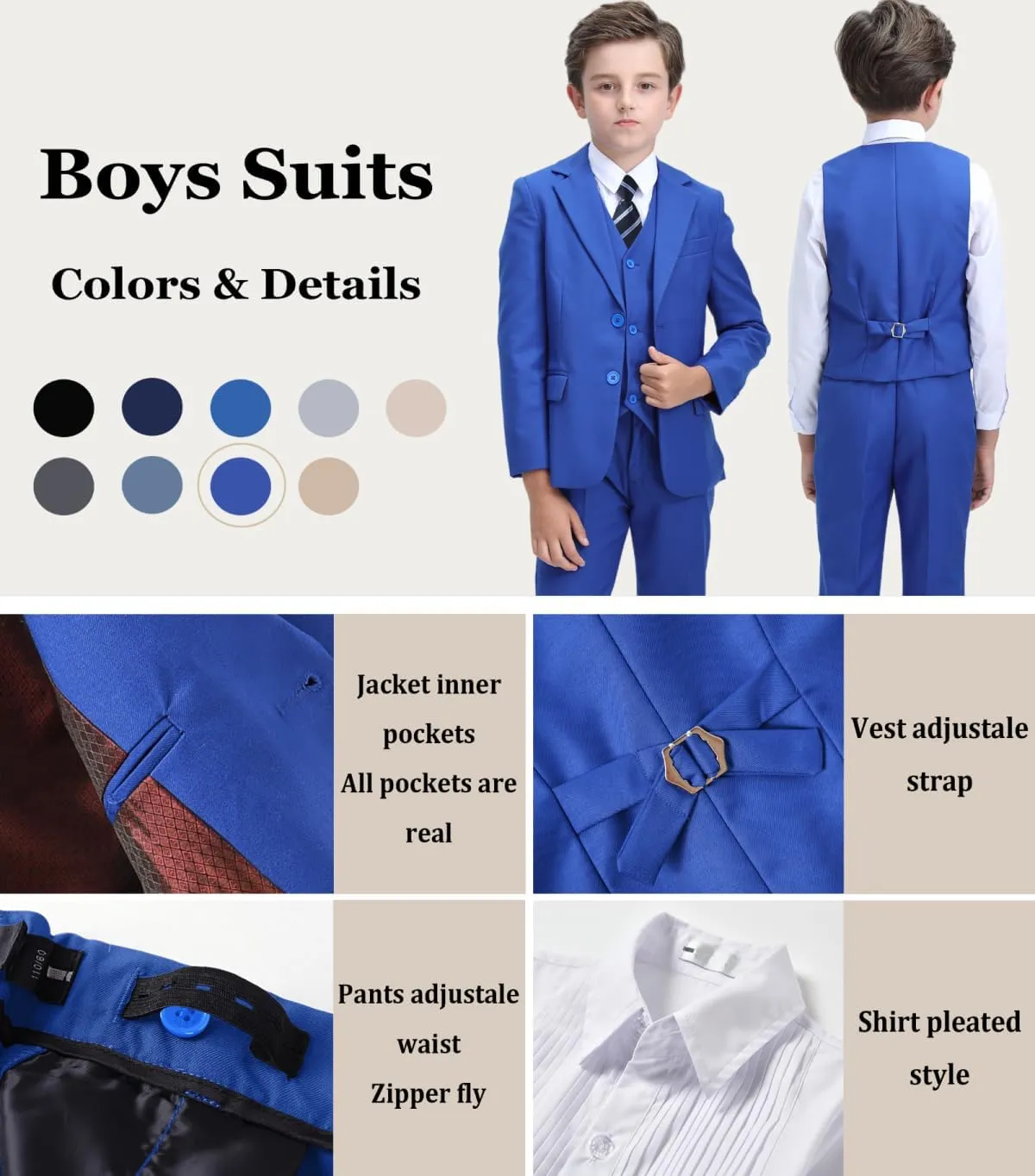 Boys Suit Kids Tuxedo Suits for Boys Adjustable Waist Vest Pants Suspenders Set Wedding Christmas Outfits