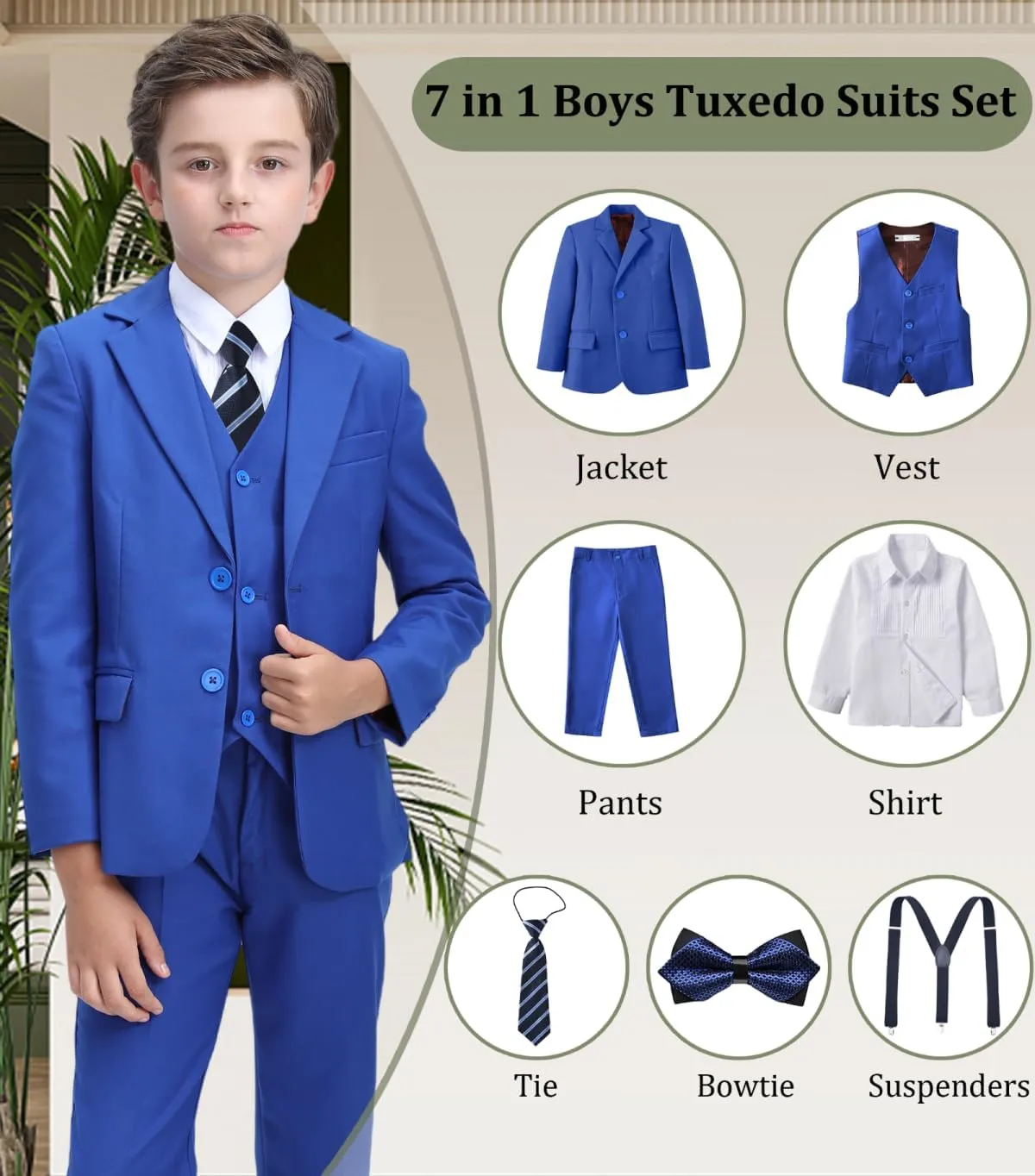 Boys Suit Kids Tuxedo Suits for Boys Adjustable Waist Vest Pants Suspenders Set Wedding Christmas Outfits