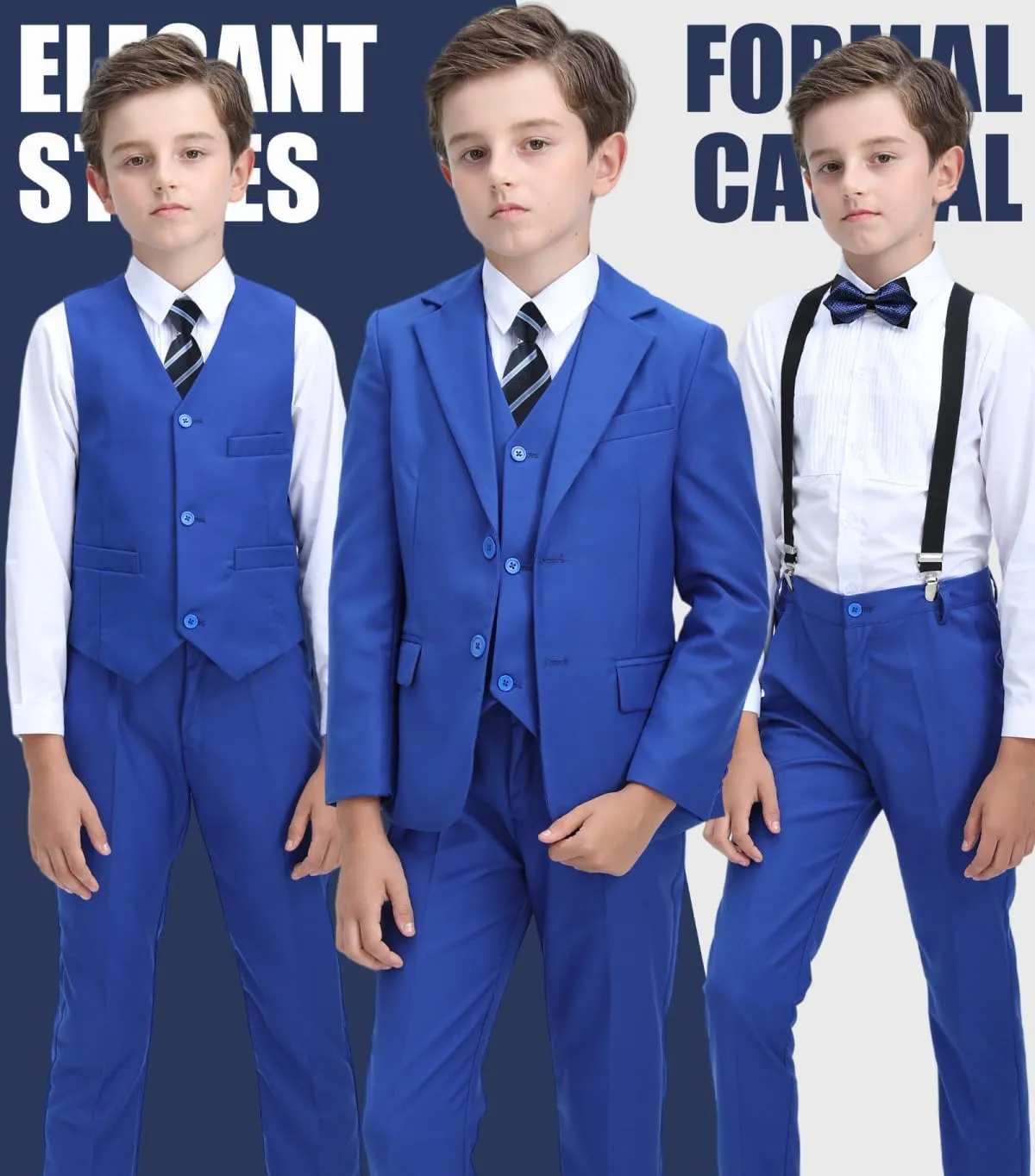 Boys Suit Kids Tuxedo Suits for Boys Adjustable Waist Vest Pants Suspenders Set Wedding Christmas Outfits