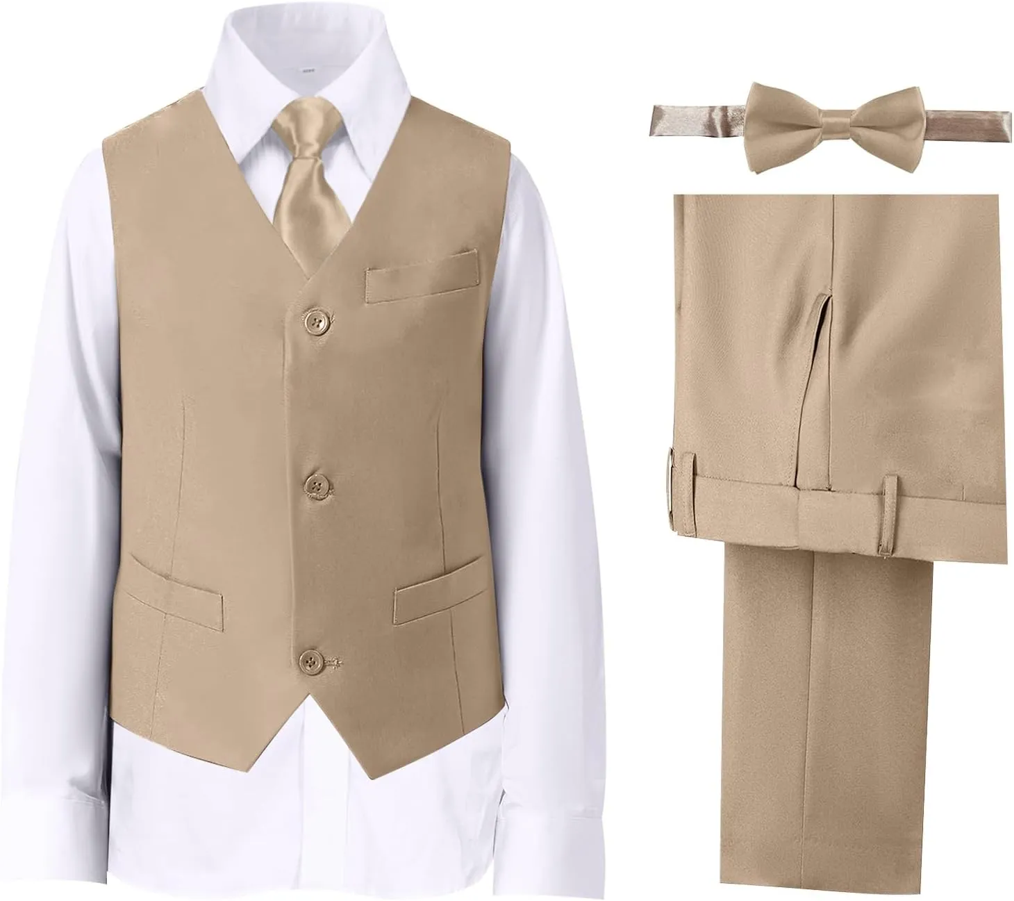 Boys' Suits Formal Slim Fit Tuxedo Boys Vest and Pants Set for Teens Dress Clothes Wedding Outfit with Tie and Bow Tie