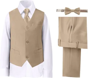 Boys' Suits Formal Slim Fit Tuxedo Boys Vest and Pants Set for Teens Dress Clothes Wedding Outfit with Tie and Bow Tie