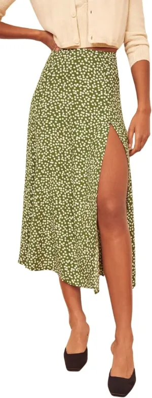 CHARTOU Women's Sexy High Waist Leopard Print Side Slit Boho A-Line Midi Long Skirt
