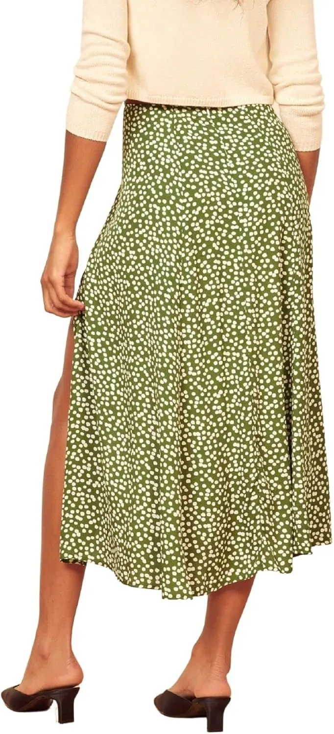 CHARTOU Women's Sexy High Waist Leopard Print Side Slit Boho A-Line Midi Long Skirt