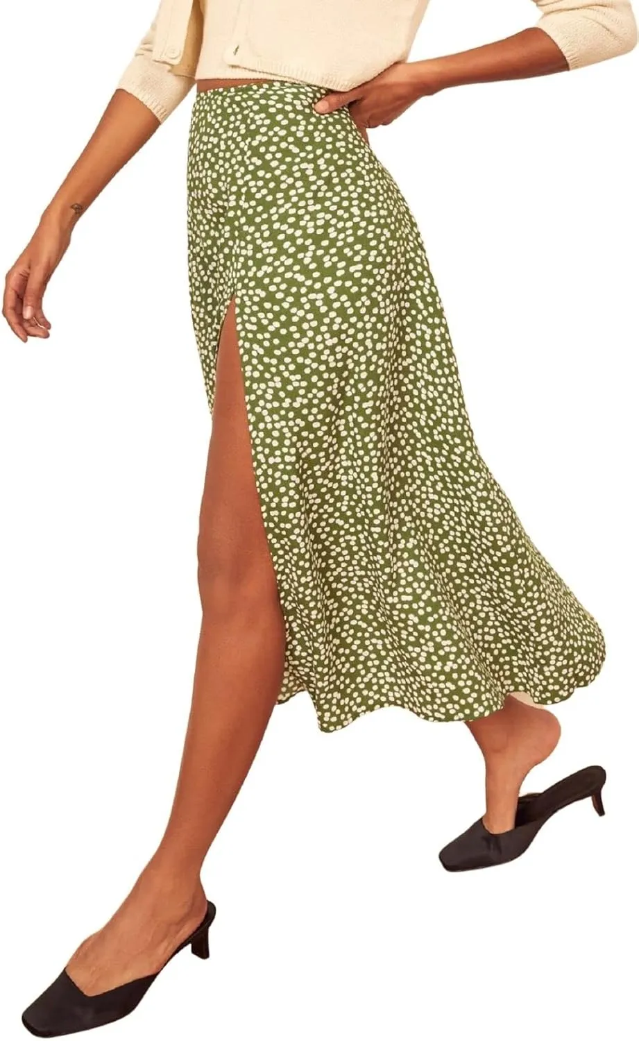 CHARTOU Women's Sexy High Waist Leopard Print Side Slit Boho A-Line Midi Long Skirt