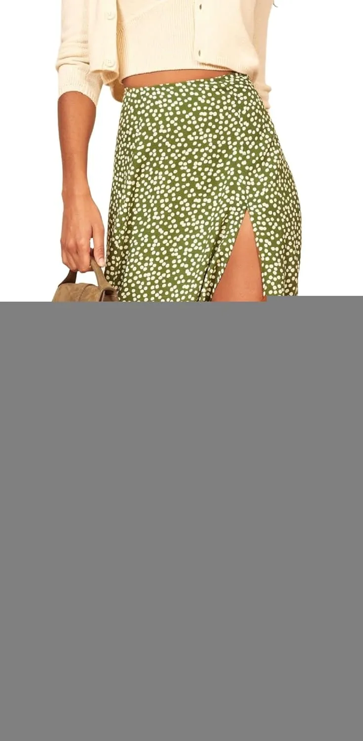 CHARTOU Women's Sexy High Waist Leopard Print Side Slit Boho A-Line Midi Long Skirt