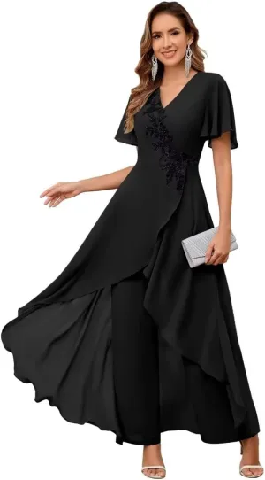 Chiffon Mother of The Bride Pant Suits for Wedding Guest Dresses Formal Outfit Womens Jumpsuit