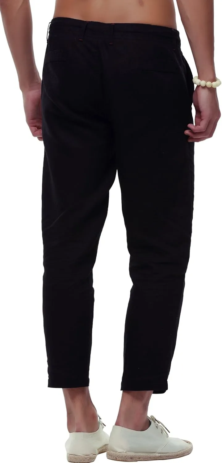 chouyatou Men's Casual Drawstring Straight Fit Beach Linen Capri Pants