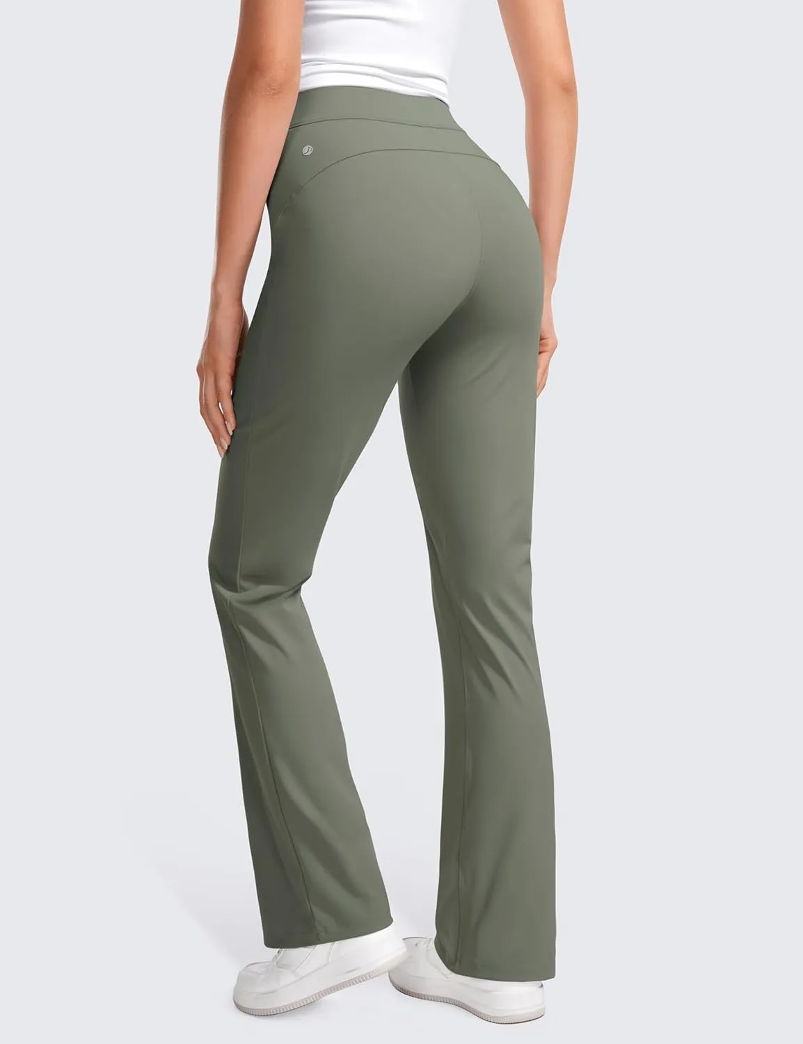 CRZ YOGA 4-Way Stretch Flare Womens Pants Tall 31" Dress Work Casual High Waisted Lounge Sweatpants with Zip Pockets