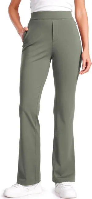 CRZ YOGA 4-Way Stretch Flare Womens Pants Tall 31" Dress Work Casual High Waisted Lounge Sweatpants with Zip Pockets
