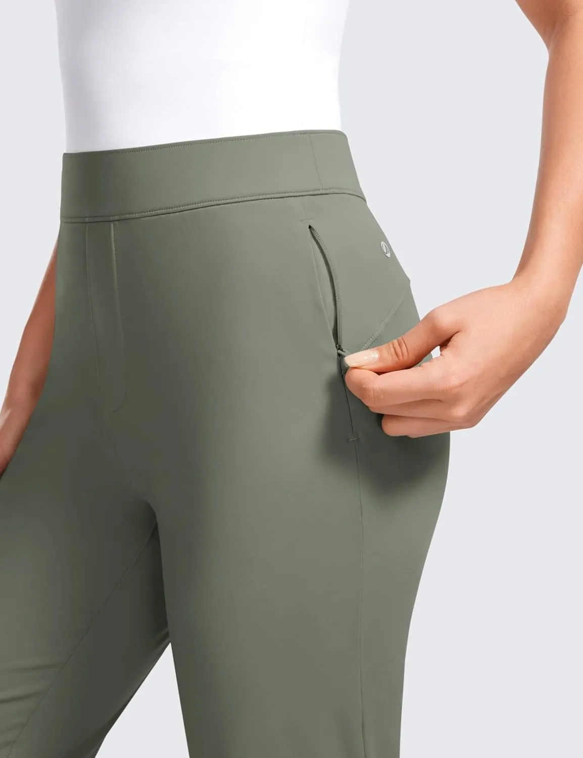 CRZ YOGA 4-Way Stretch Flare Womens Pants Tall 31" Dress Work Casual High Waisted Lounge Sweatpants with Zip Pockets