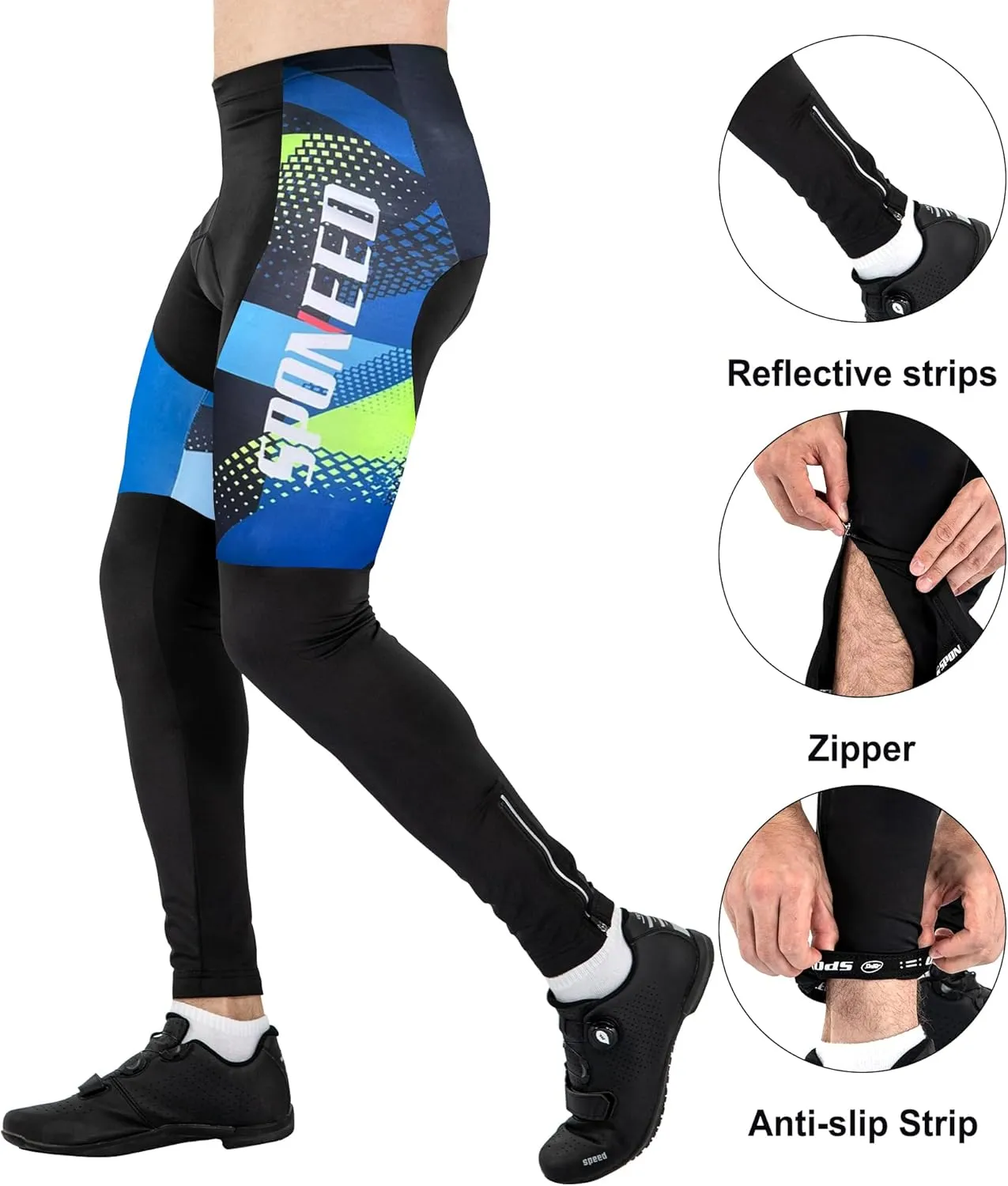 Cycling Pants for Men Road Bike Compression Tights Winter Biking Bottoms with Padding UV Proof