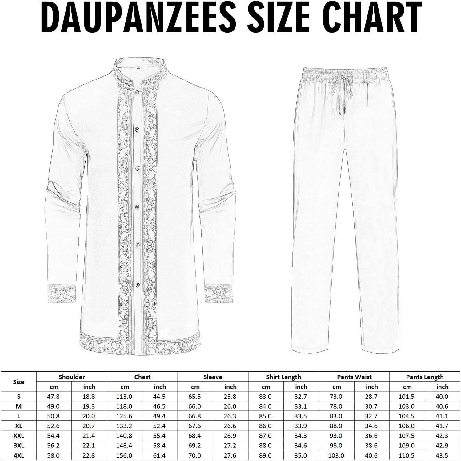 Daupanzees Men's African 2 Piece Set Luxury Traditional Suit Gold Print Dashiki Shirt and Pants Outfit