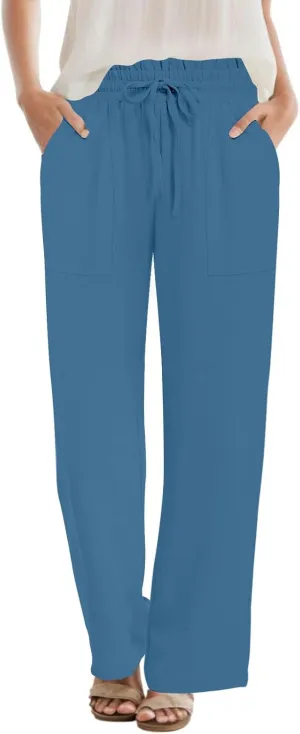 DB MOON Womens Wide Leg Pants Business Casual Outfits Loose High Waist Trouser with Pockets