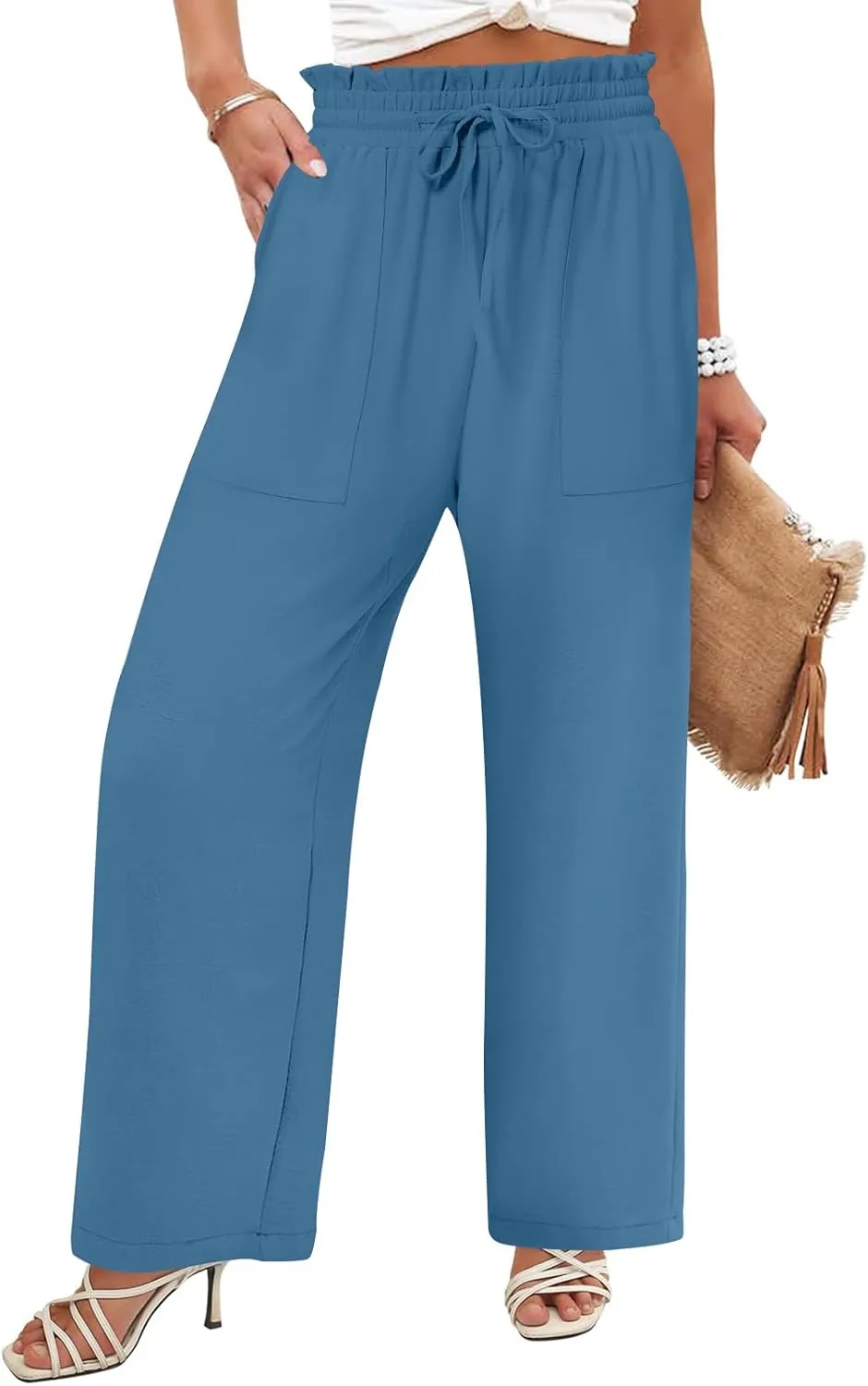 DB MOON Womens Wide Leg Pants Business Casual Outfits Loose High Waist Trouser with Pockets