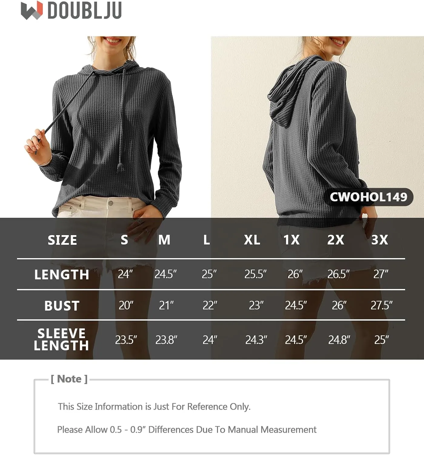 DOUBLJU 2 Pack Casual Long Sleeve Oversized Hoodies Waffle Knit Sweatshirts Basic Hooded Loose Tops Workout Sets for Women