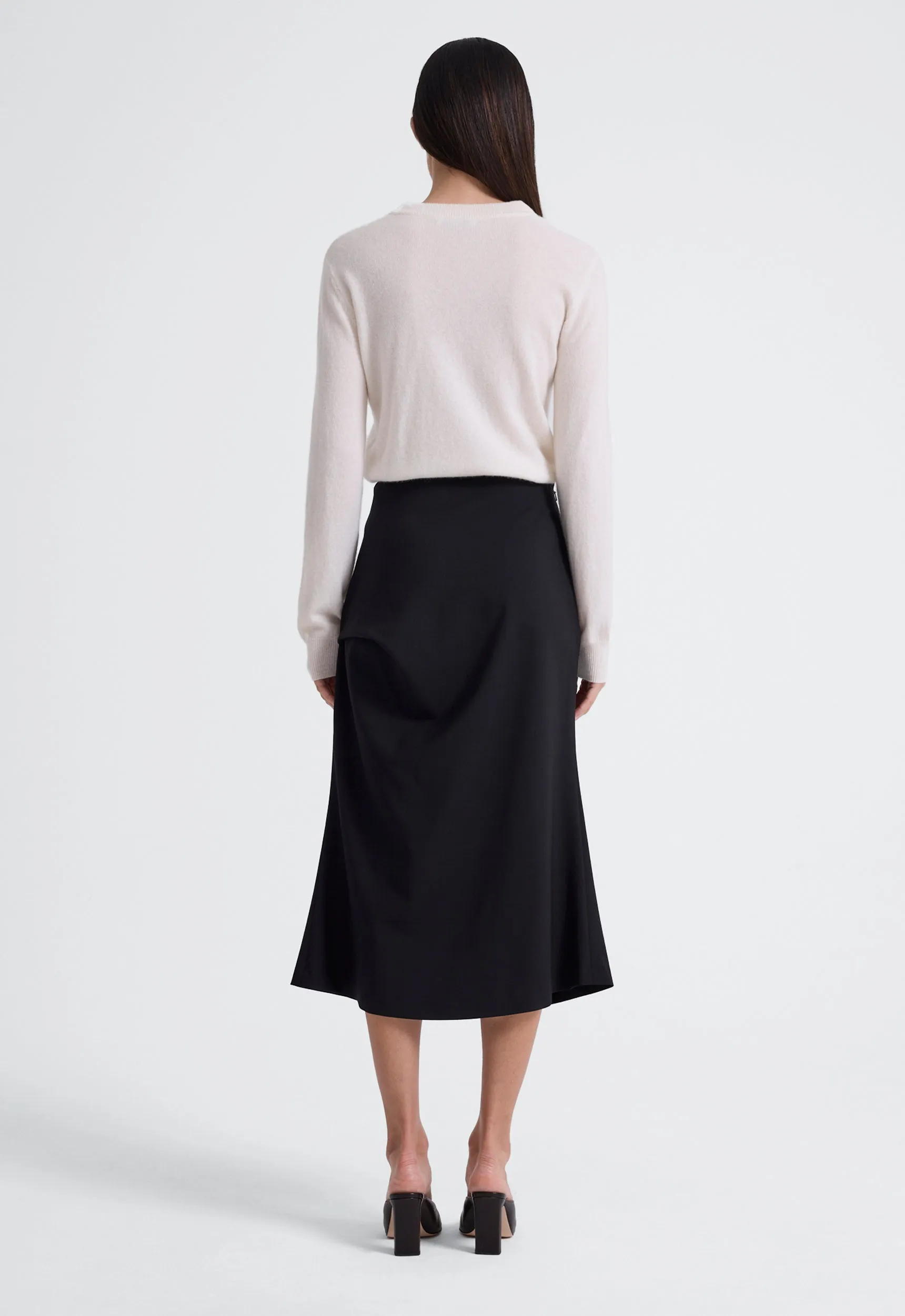 Edge Wool Midi Skirt- Black