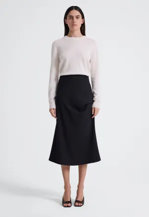 Edge Wool Midi Skirt- Black