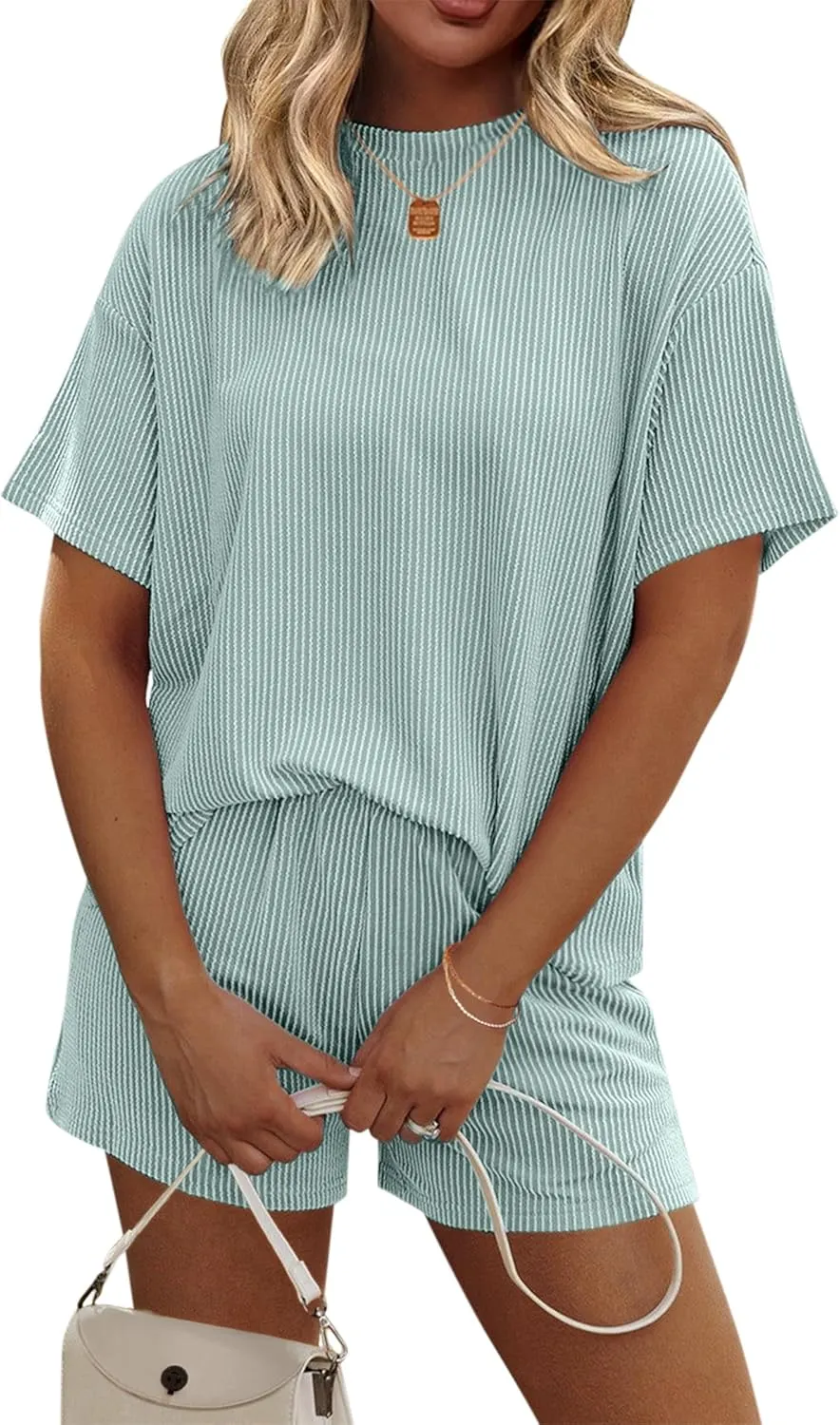 Ekouaer Womens Pajama Sets Short Sleeve Lounge Sets 2 Piece Pjs Tops and Shorts Outfits Matching Loungewear with Pockets