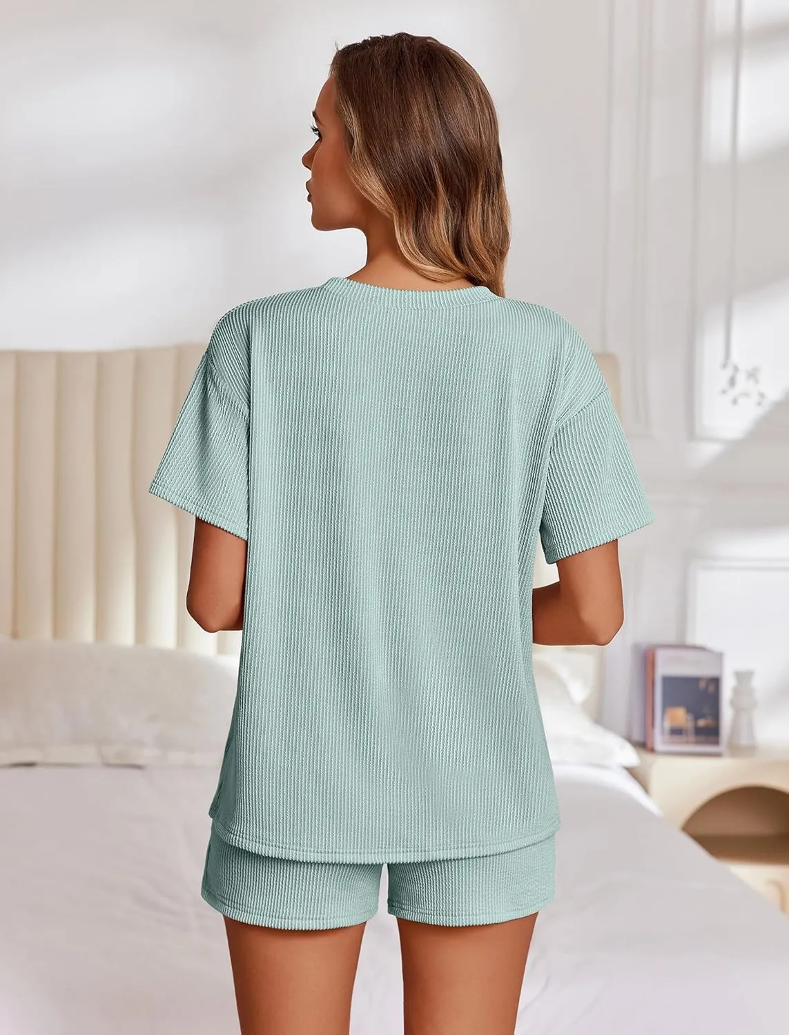 Ekouaer Womens Pajama Sets Short Sleeve Lounge Sets 2 Piece Pjs Tops and Shorts Outfits Matching Loungewear with Pockets