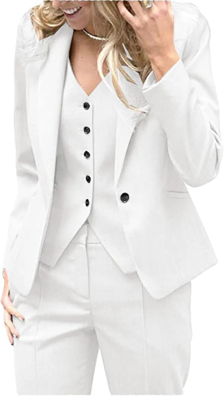 Fashion 3 Pieces Set Office Wedding Tuxedos Party Lady Blazer Business Suit Women Suits (Blazer Vest Pants)