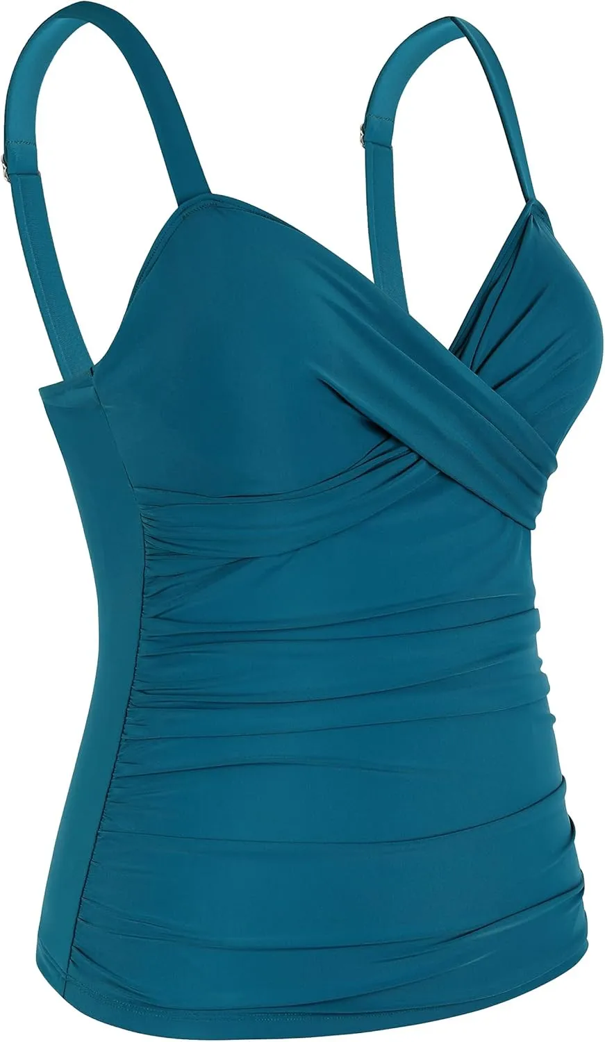Firpearl Womens Underwire Tankini Top Only Twist V Neck Swimsuits for Big Busted Ruched Tummy Control Bathing Suit Tops