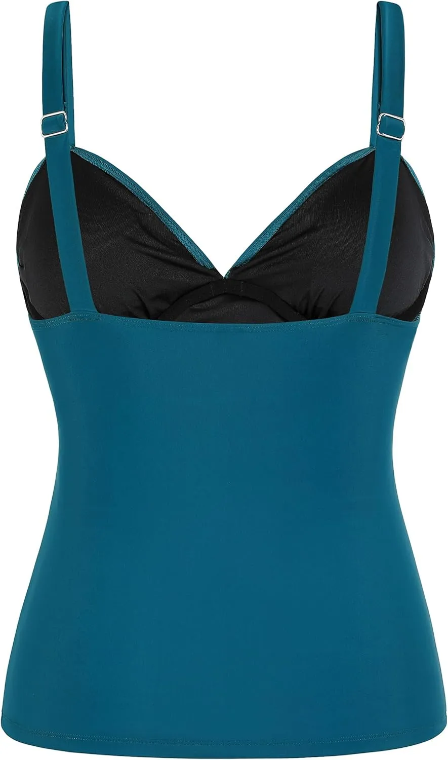 Firpearl Womens Underwire Tankini Top Only Twist V Neck Swimsuits for Big Busted Ruched Tummy Control Bathing Suit Tops
