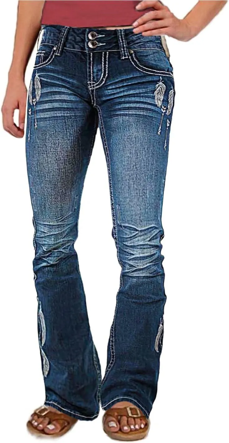 Flamingals Bootcut Wide Leg Low Rise Ripped Button Up Denim Pants