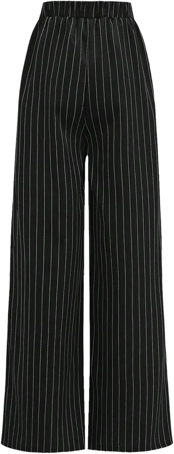 Floerns Girl's 2 Piece Outfits Elegant Striped Sleeveless Suit Vest & Long Elastic Casual Pants Set