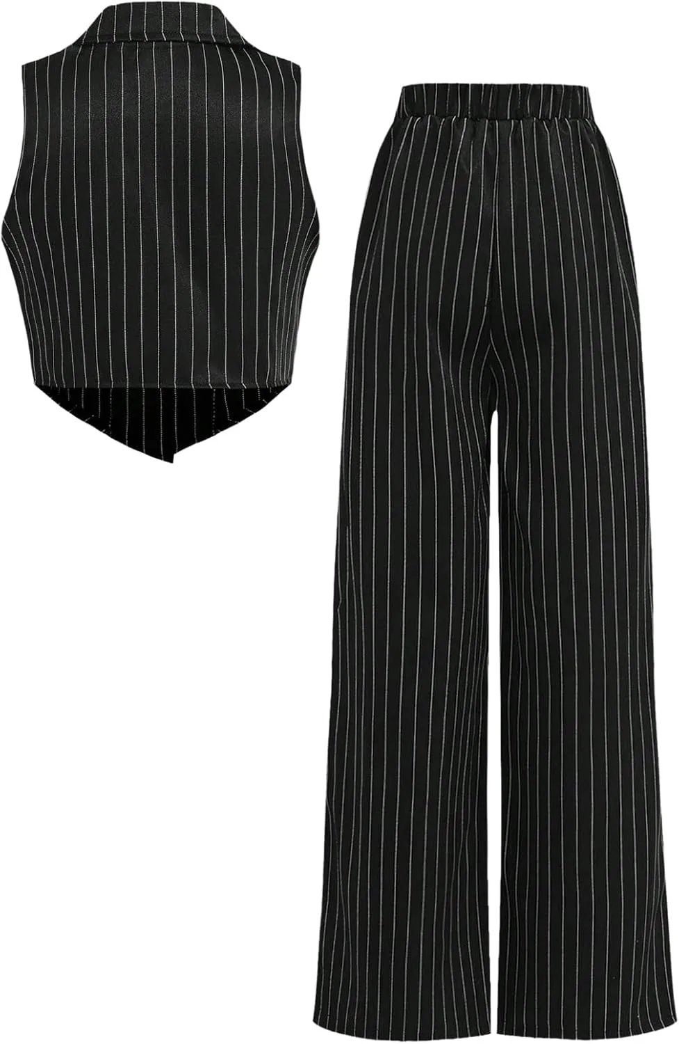 Floerns Girl's 2 Piece Outfits Elegant Striped Sleeveless Suit Vest & Long Elastic Casual Pants Set
