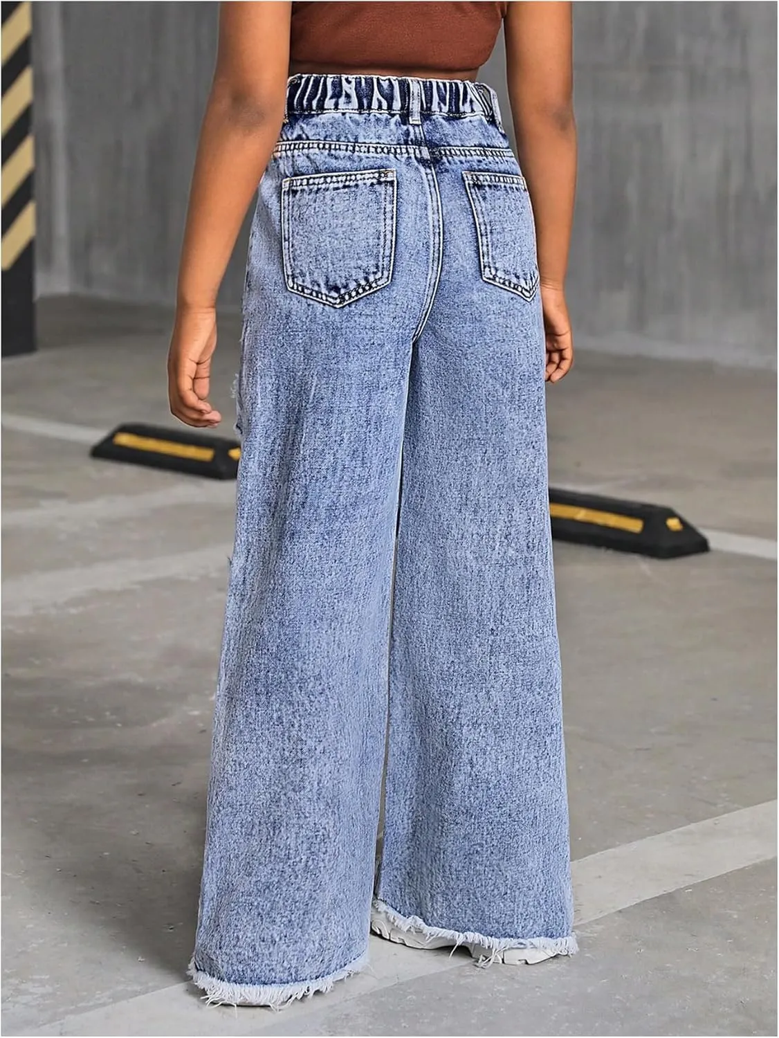 Floerns Girl's Distressed Jeans Baggy Wide Straight Leg Y2k Ripped Denim Pants