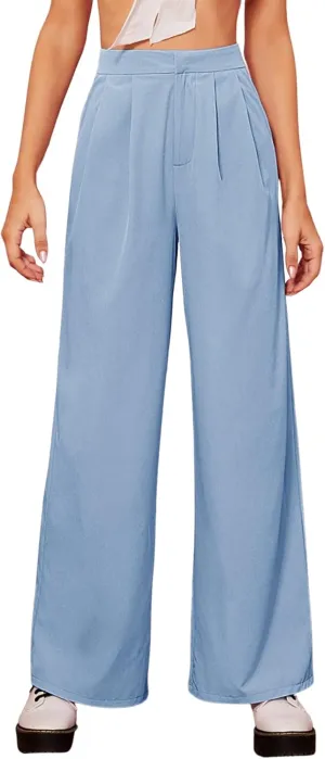 Floerns Women's Casual High Waisted Pleated Wide Leg Palazzo Pants Trousers