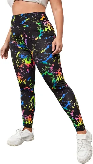 Floerns Women's Plus Size Reflective Splash Ink High Waist Legging Pants