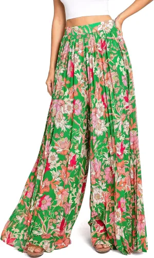 Flying Tomato Women's Tropical Floral Pleated Wide-Leg Dress Pants
