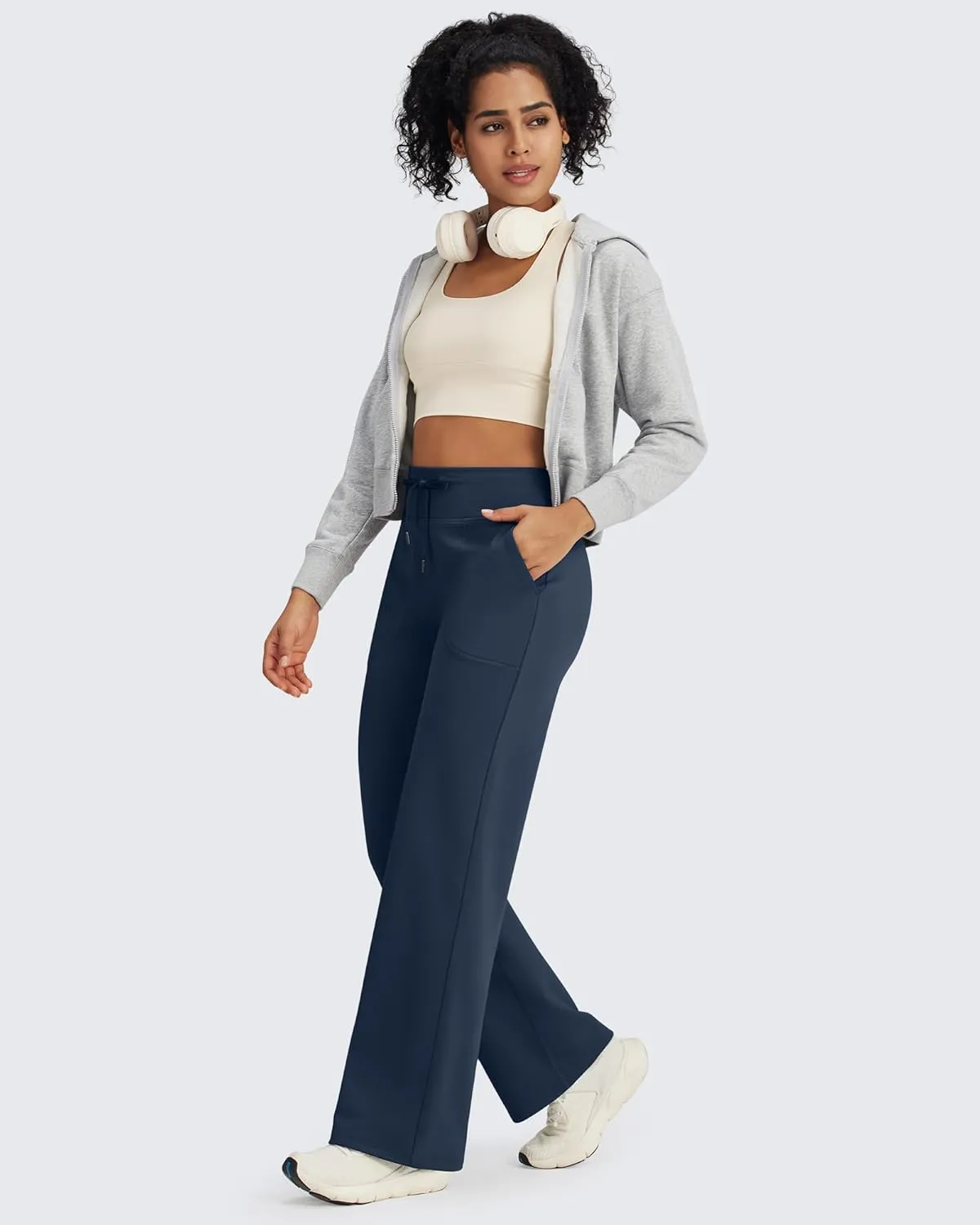 G4Free Wide Leg Sweatpants Women Drawstring Waist Fleece Lined Yoga Pants with Pockets for Winter