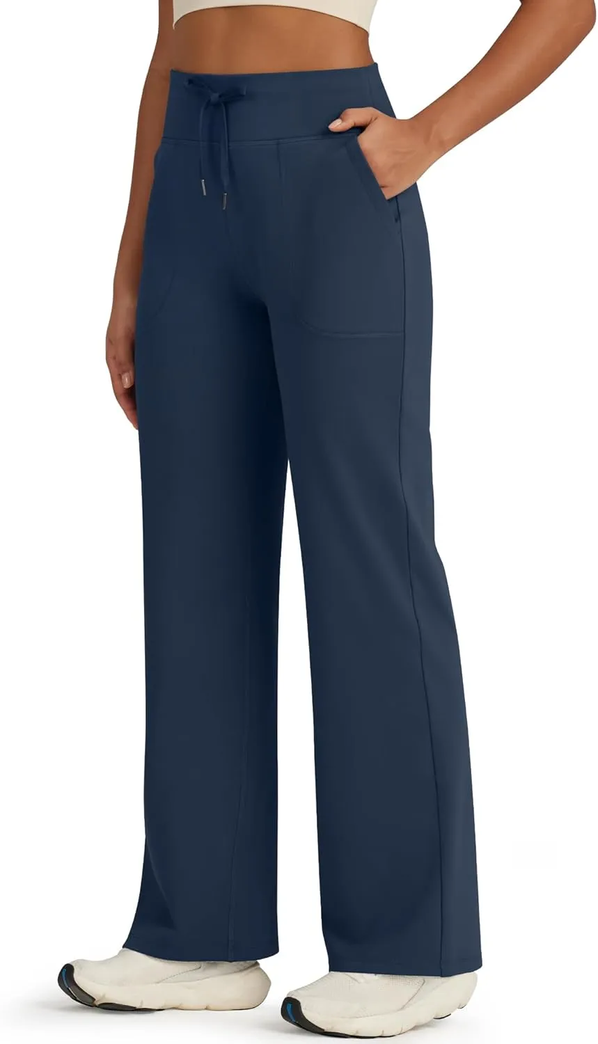 G4Free Wide Leg Sweatpants Women Drawstring Waist Fleece Lined Yoga Pants with Pockets for Winter