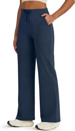 G4Free Wide Leg Sweatpants Women Drawstring Waist Fleece Lined Yoga Pants with Pockets for Winter