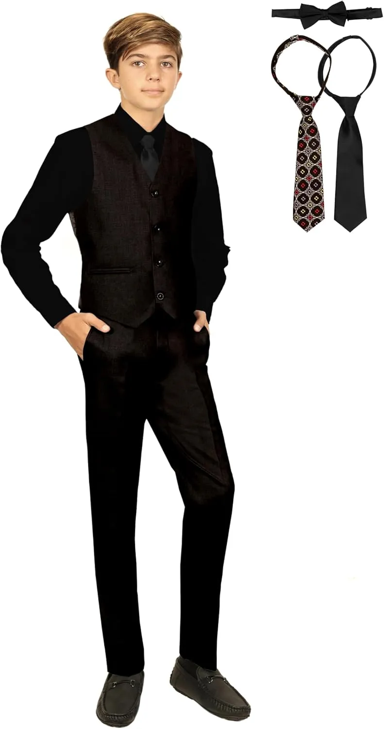 Gioberti 5 Piece Boys Formal Vest, Pants, Dress Shirt & Tie Set