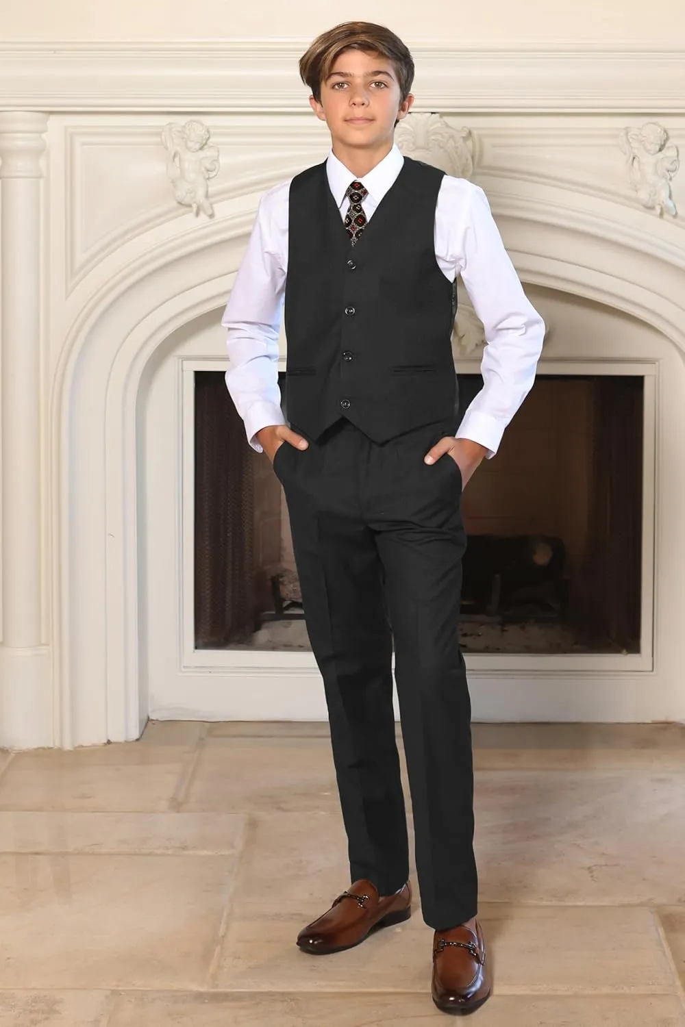 Gioberti 5 Piece Boys Formal Vest, Pants, Dress Shirt & Tie Set