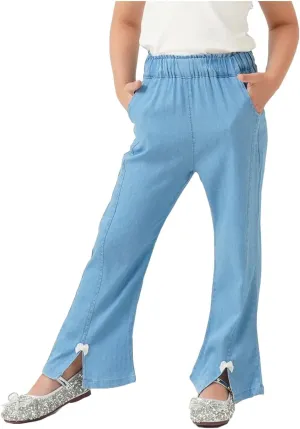 Girls Pants with Pockets Pull On Lightweight Bell Bottoms Straight Leg Baggy Jeans for Girls Flare School Pants