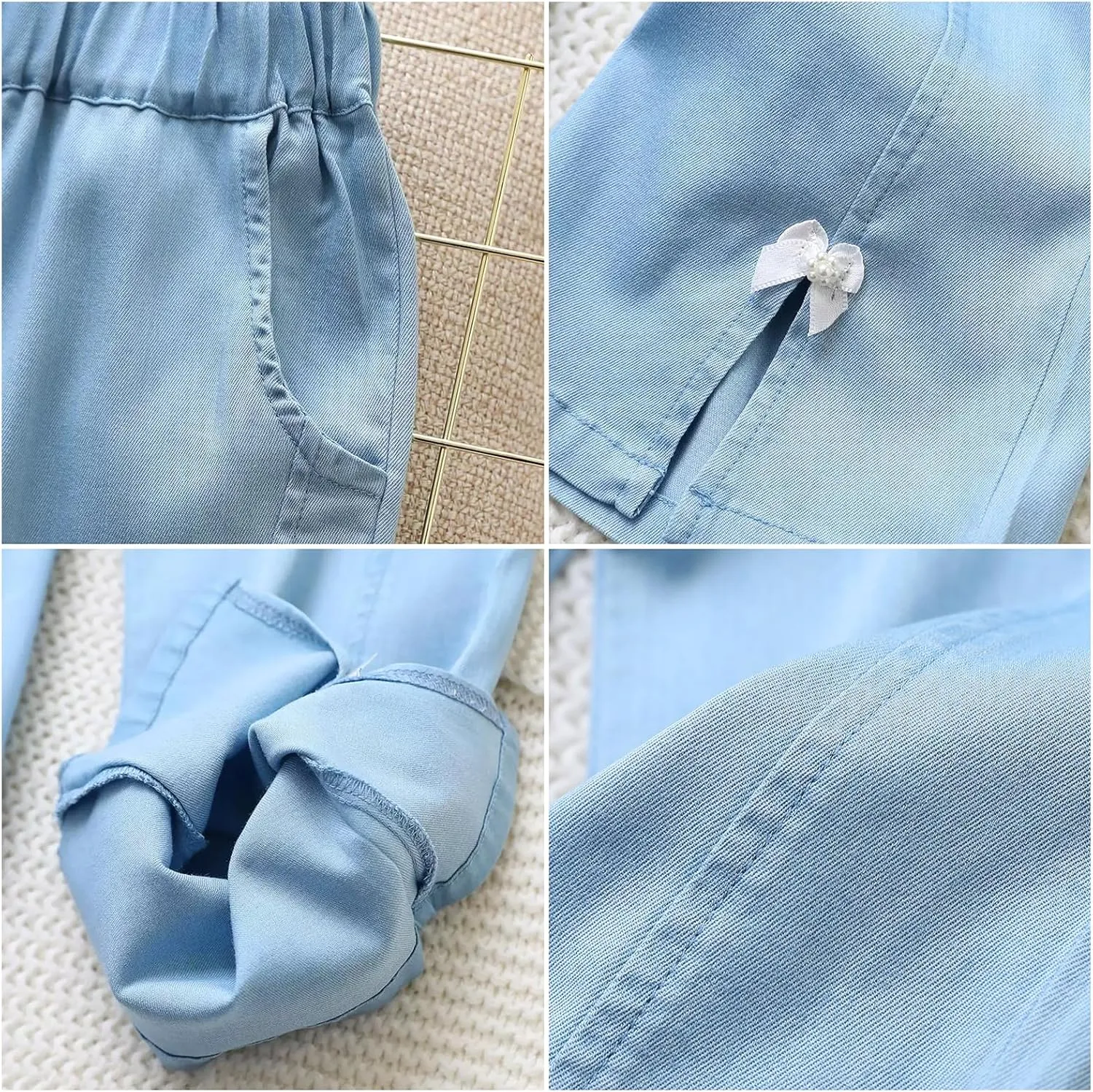 Girls Pants with Pockets Pull On Lightweight Bell Bottoms Straight Leg Baggy Jeans for Girls Flare School Pants