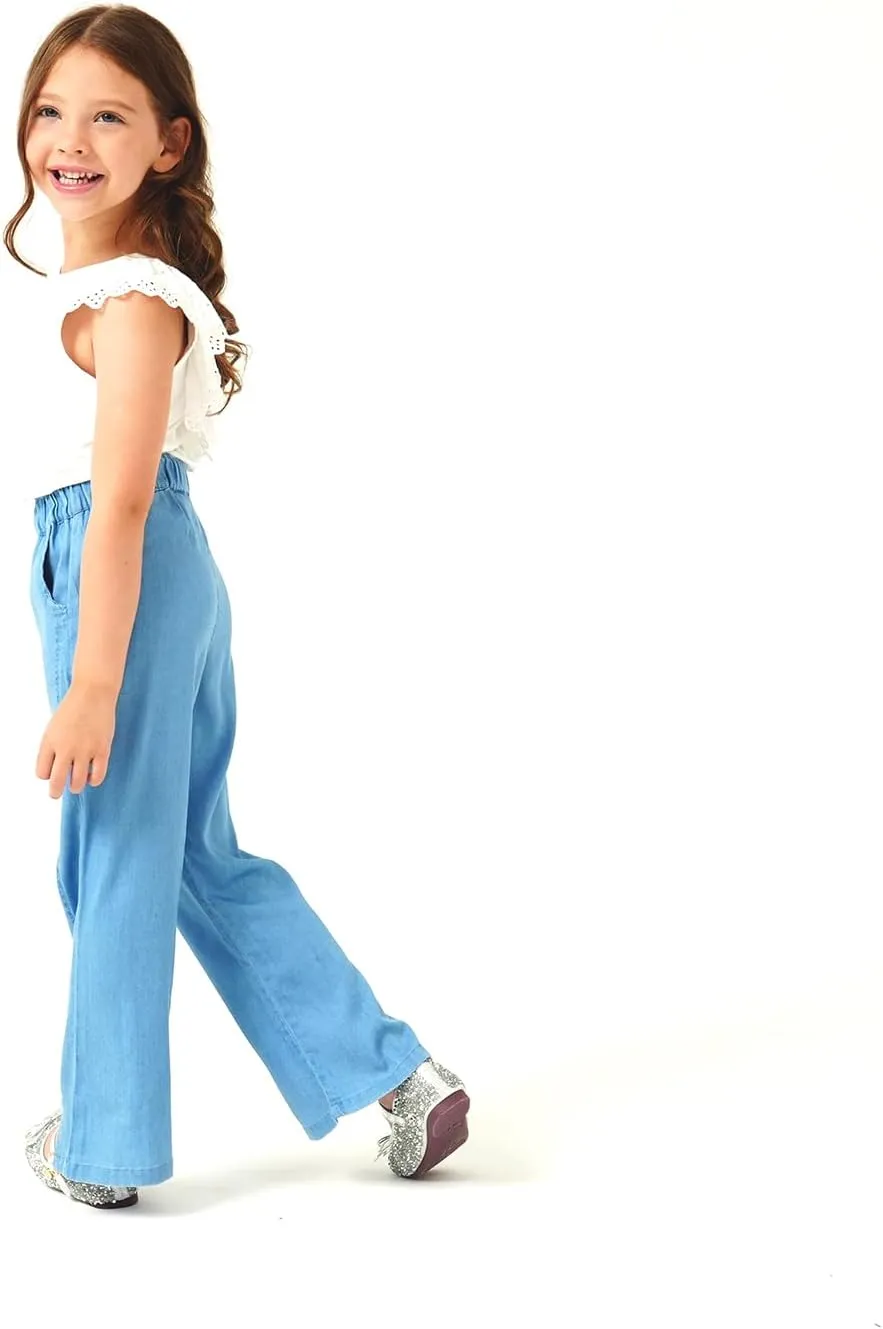 Girls Pants with Pockets Pull On Lightweight Bell Bottoms Straight Leg Baggy Jeans for Girls Flare School Pants