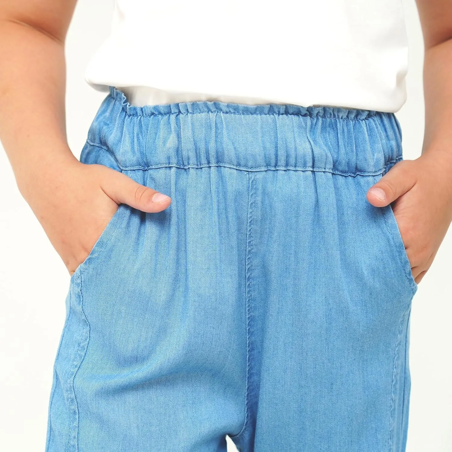 Girls Pants with Pockets Pull On Lightweight Bell Bottoms Straight Leg Baggy Jeans for Girls Flare School Pants