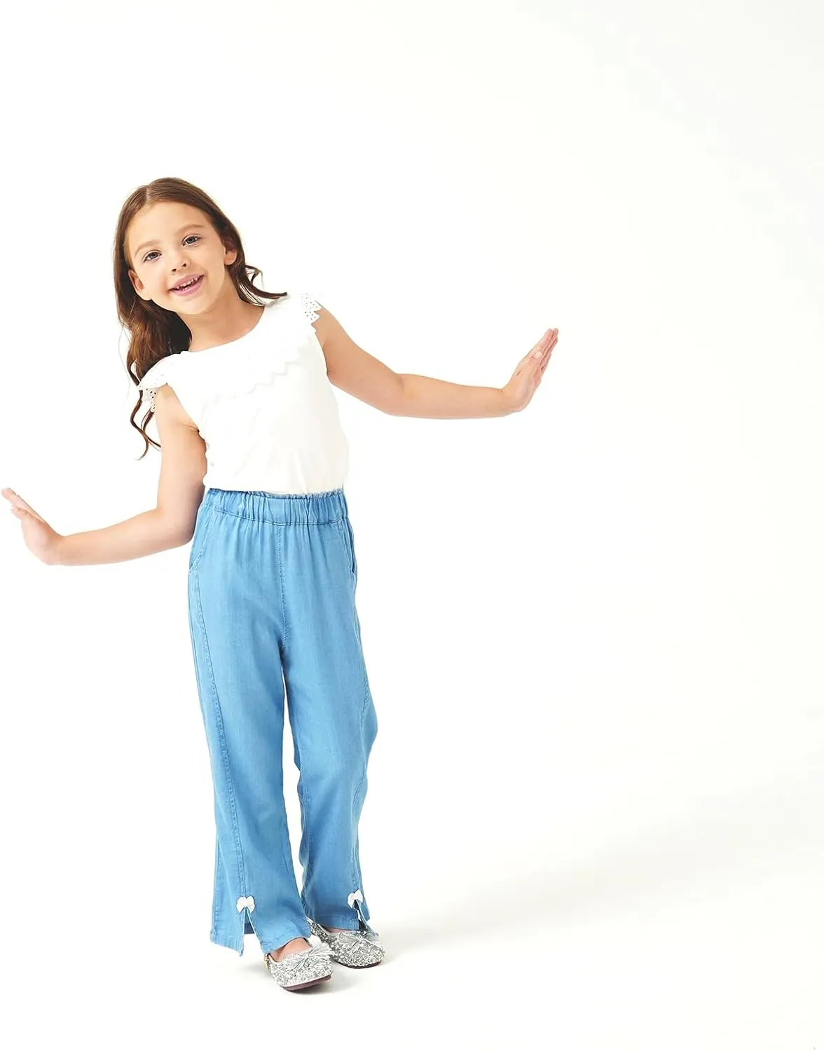 Girls Pants with Pockets Pull On Lightweight Bell Bottoms Straight Leg Baggy Jeans for Girls Flare School Pants