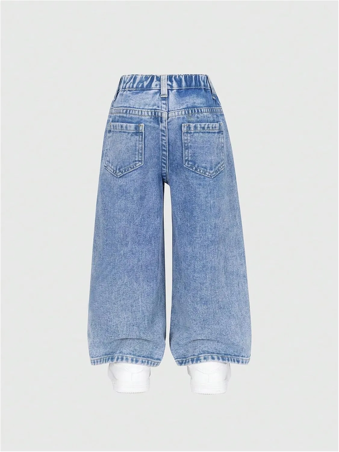 GORGLITTER Girl's Denim Jeans Baggy Graphic Elastic Waist Straight Leg Pants Butterfly Ripped Wide Leg Joggers
