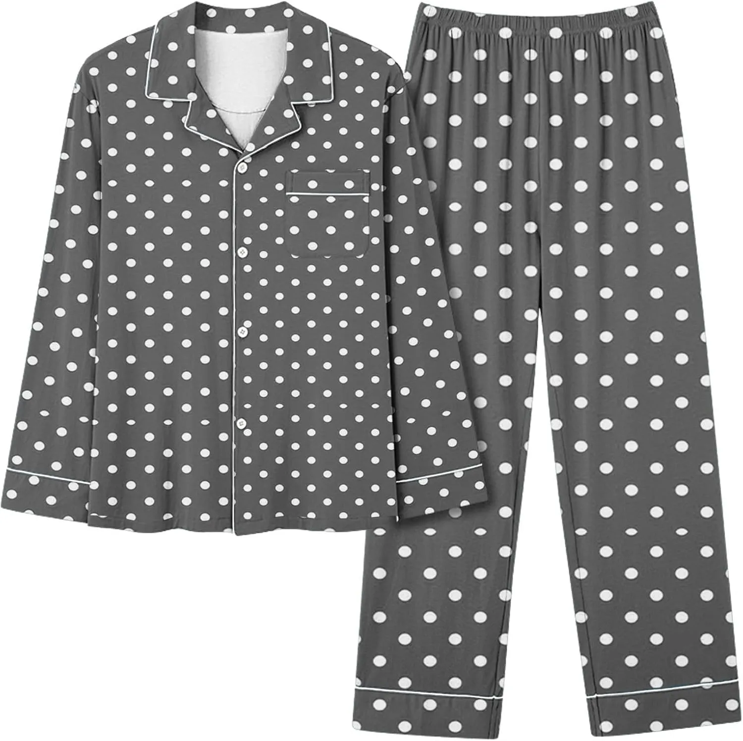 HGps8w Long Sleeve Pajamas Sets for Women Polka Dots Casual Button Down Sleepwear Tops with Long Pants Loungewear