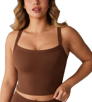 Hugcurve Adjustable Longline Sports Bra Square Neck Workout Tank Crop Tops for Women with Built in Bra Padded Camisole