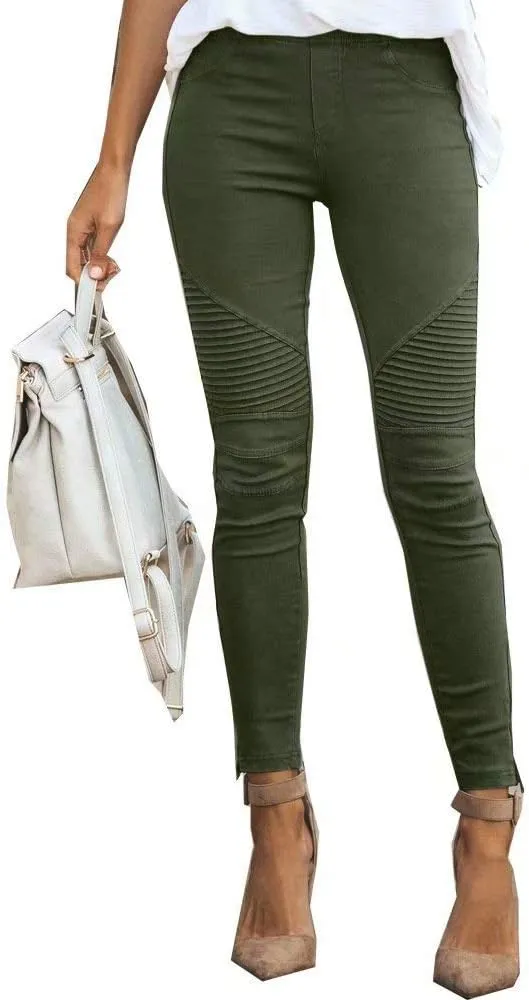 JIURI Womens High Waisted Moto Jeggings Solid Skinny Trousers Pencil Full Carpi Leggings Stretchy Slim Pants