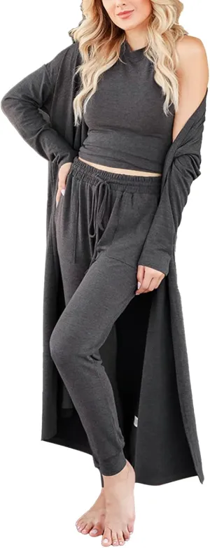 JTLB Women Pajamas Set Fall Winter Home Outfits Set 3 Piece Loungewear Set Vest Pants Cardigan Set (XXL)